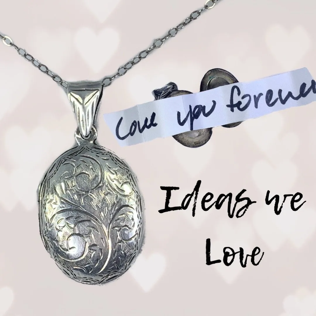 1970s Vintage Sterling Silver Photo Locket. Perfect Secret Message Brides Gift. Floral Etched Pendant.