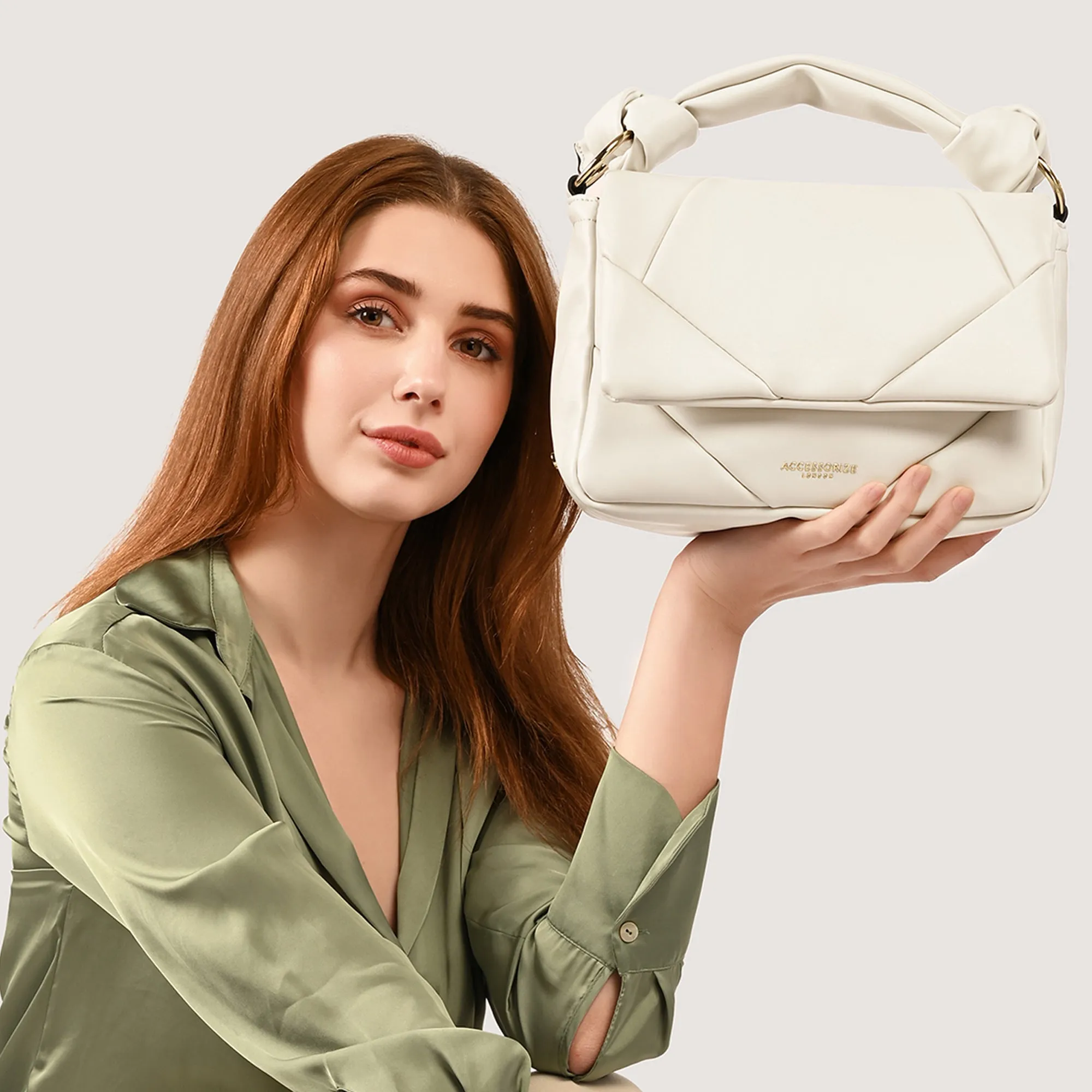 Accessorize London Women's White Quilted Handheld Cross Body Bag