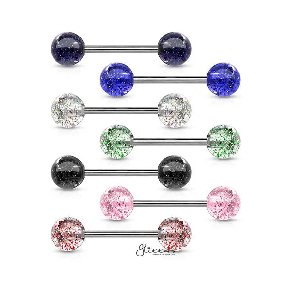 Acrylic Color Ultra Glitters Ball with 14GA Surgical Steel Tongue Bar