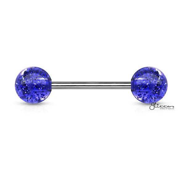 Acrylic Color Ultra Glitters Ball with 14GA Surgical Steel Tongue Bar