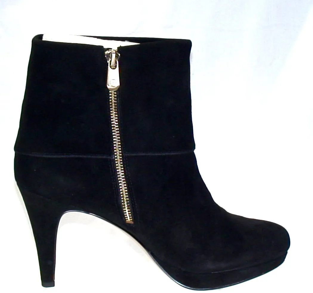 ADRIENNE VITTADINI Women's •Pebbles• Cuffed Platform Bootie 9.5 Black Kid Suede