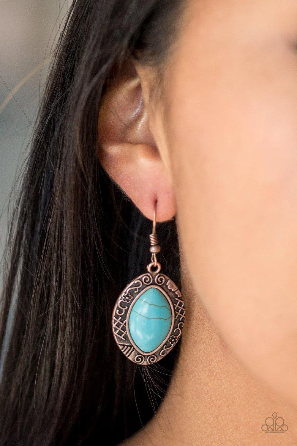 Aztec Horizons Copper and Turquoise Stone Earrings - Paparazzi Accessories