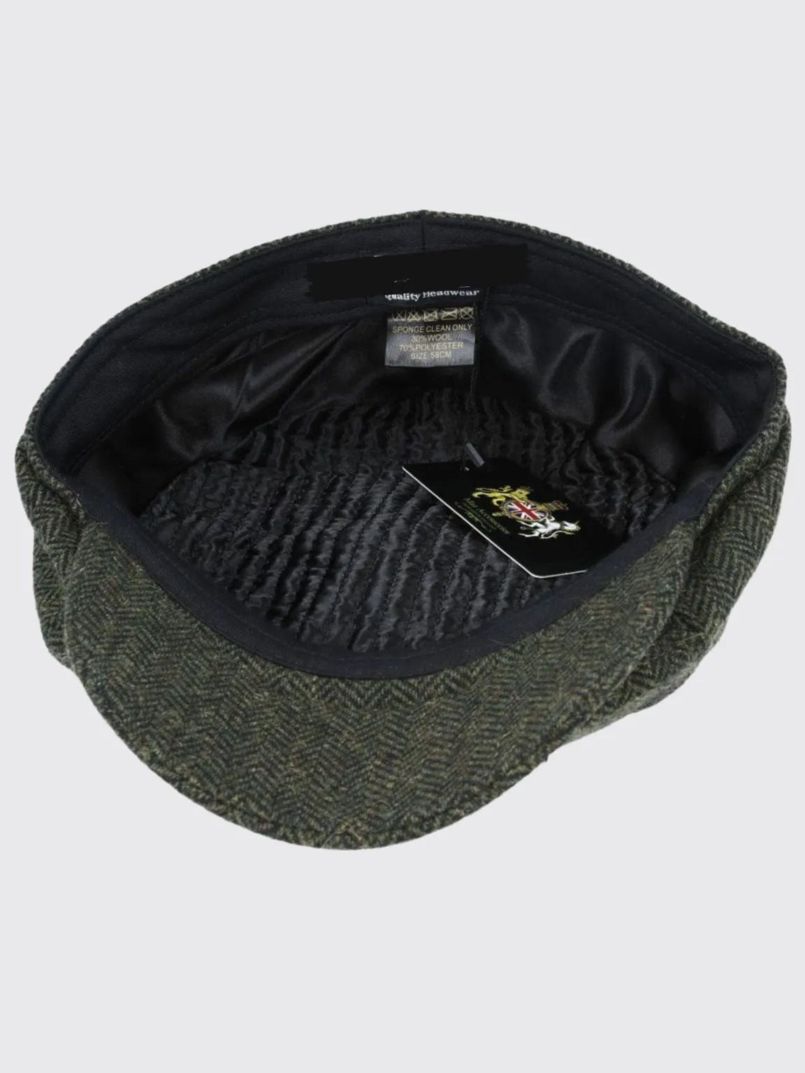 Barucci Devon Wool Blend Green Herringbone Tweed Baker Boy Cap