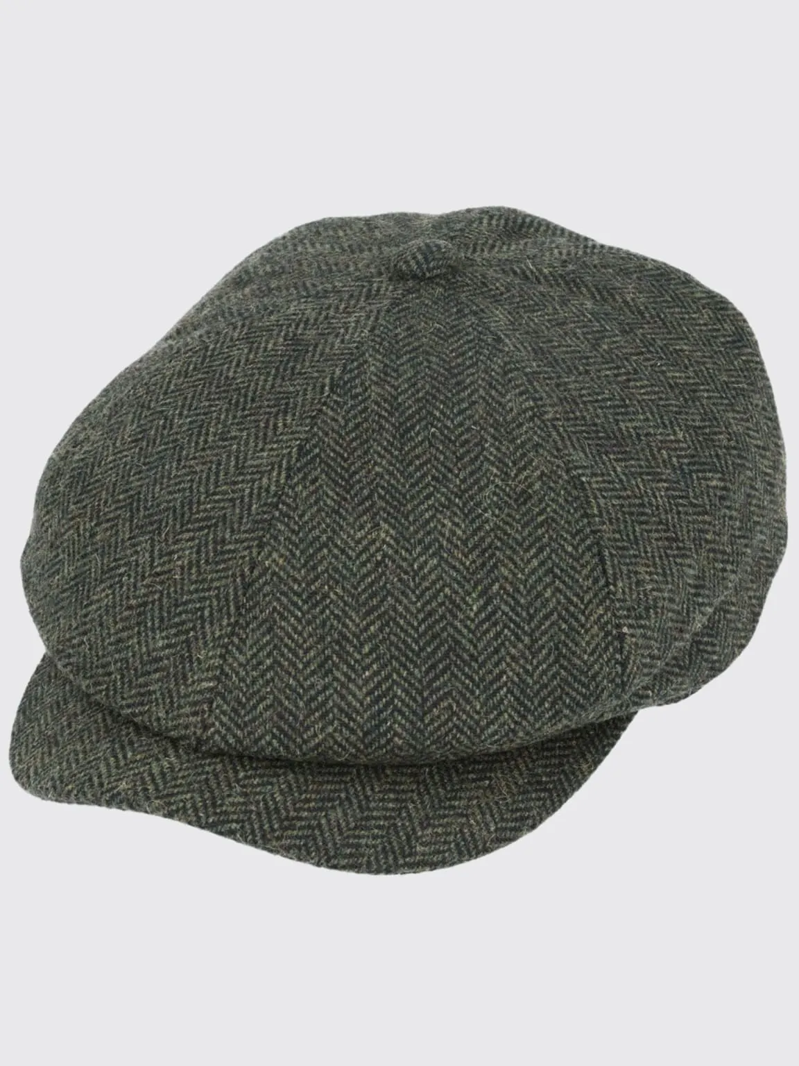 Barucci Devon Wool Blend Green Herringbone Tweed Baker Boy Cap