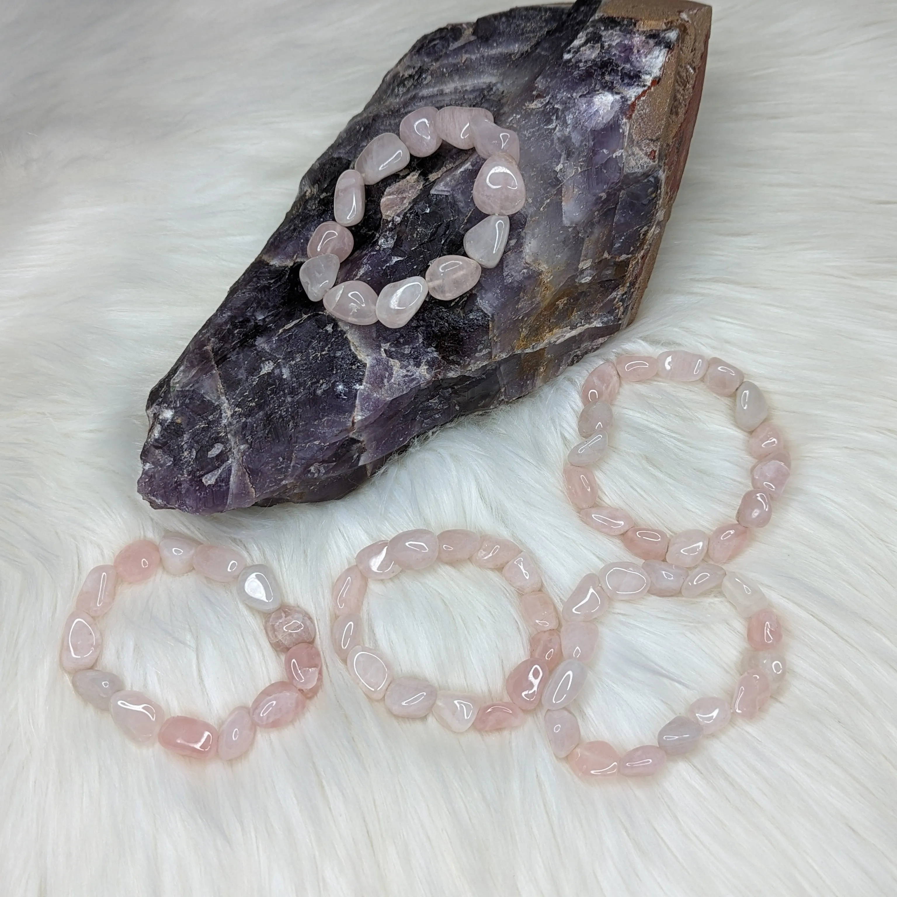 Beautiful Soft Pink Rose Quartz Tumbled Bracelet~ Ultra Strong Stretch Bracelet