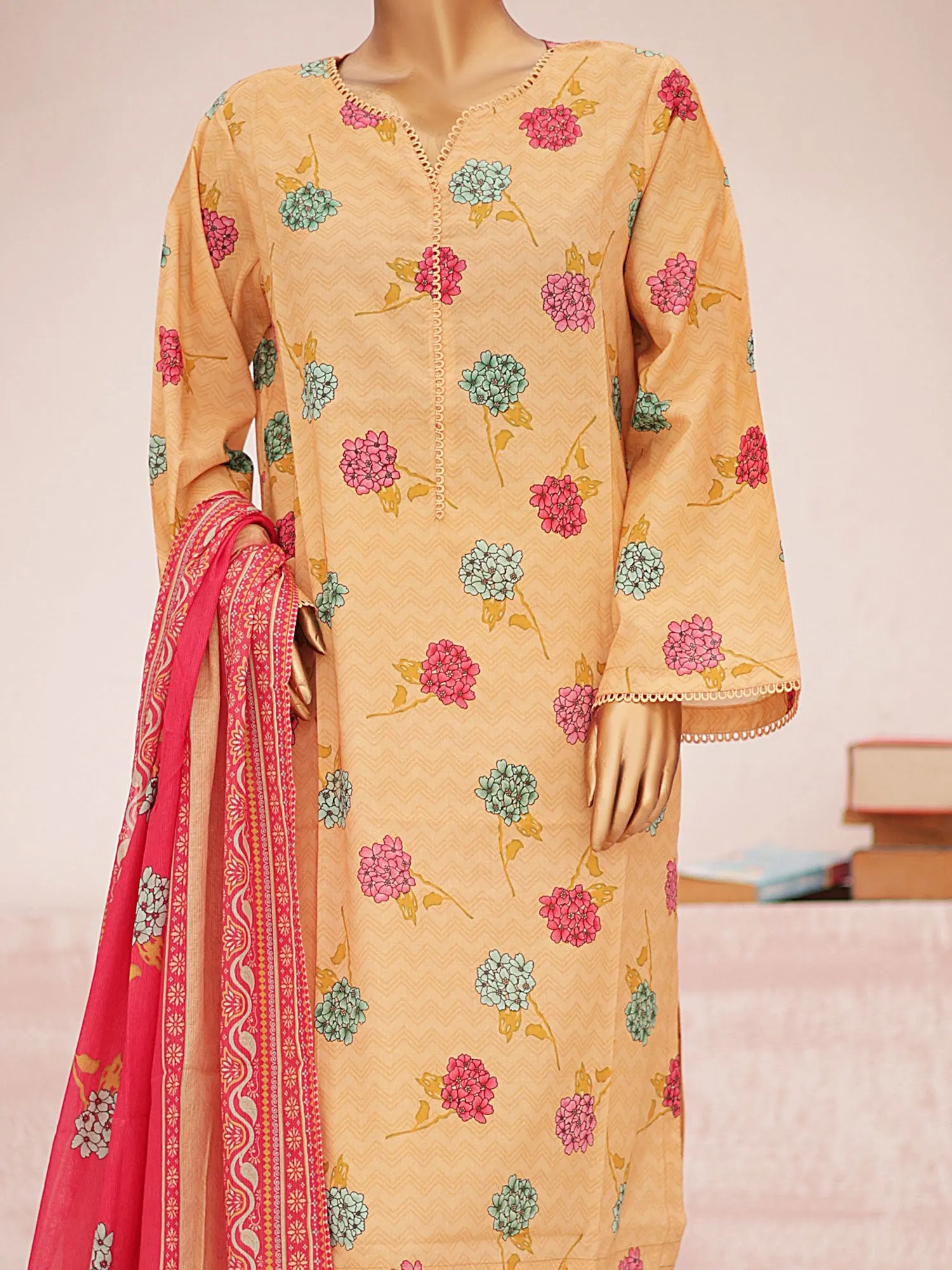 Bin Saeed Printed Lawn 3-Piece Suit - Apricot