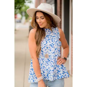 Bold Floral Ruffle Trim Peplum Tank