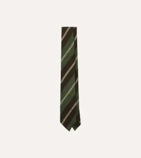 Brown and Green Block Stripe Herringbone Hand Rolled Shetland Wool Tie