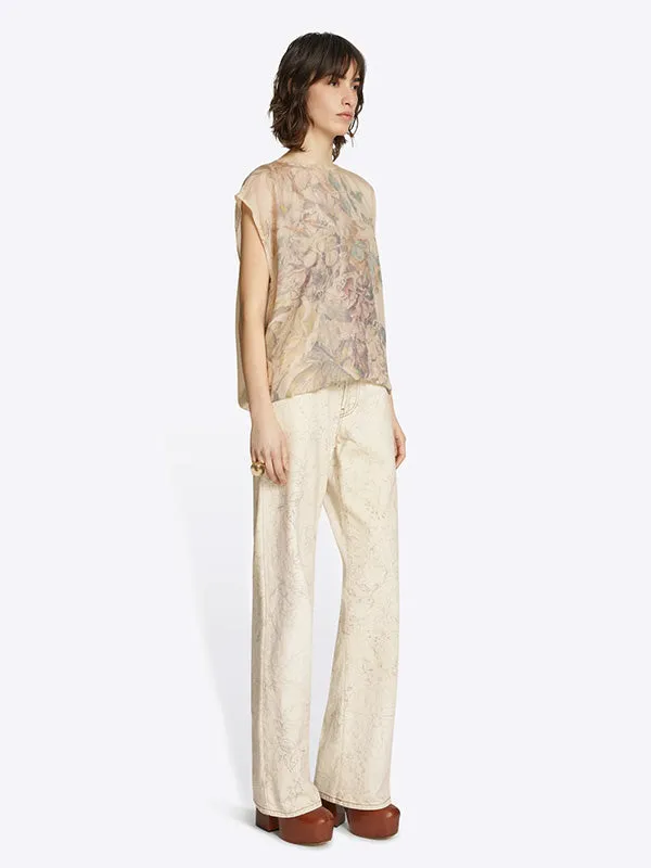 Capo Printed Silk Top in Ecru