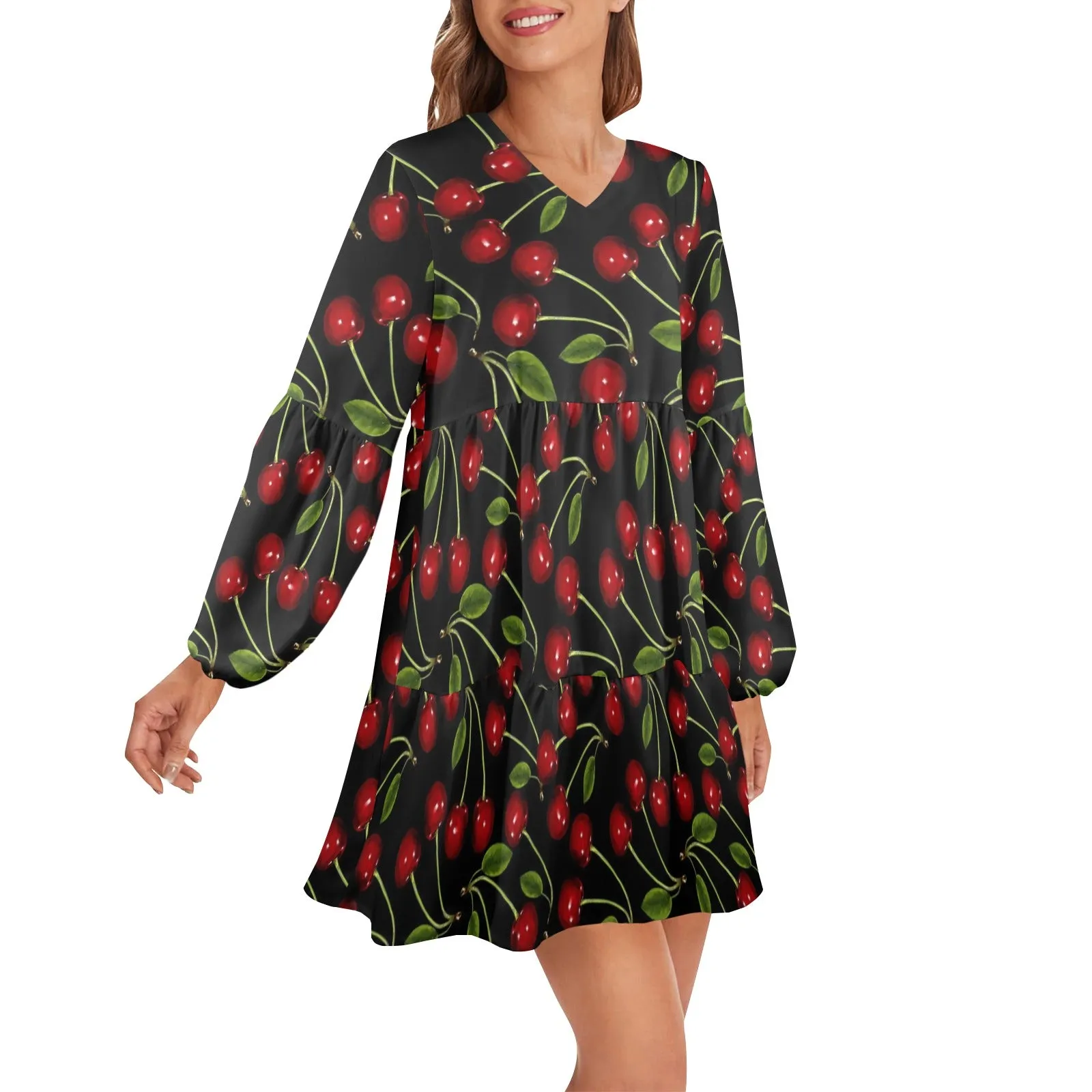 CHERRY BOMBERS 6 V-Neck Loose Fit Dress (Model D66)