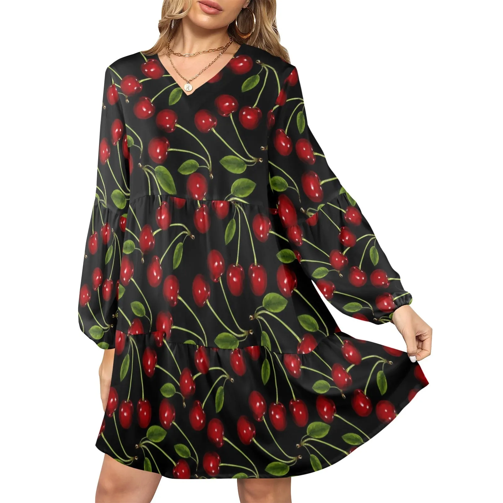 CHERRY BOMBERS 6 V-Neck Loose Fit Dress (Model D66)