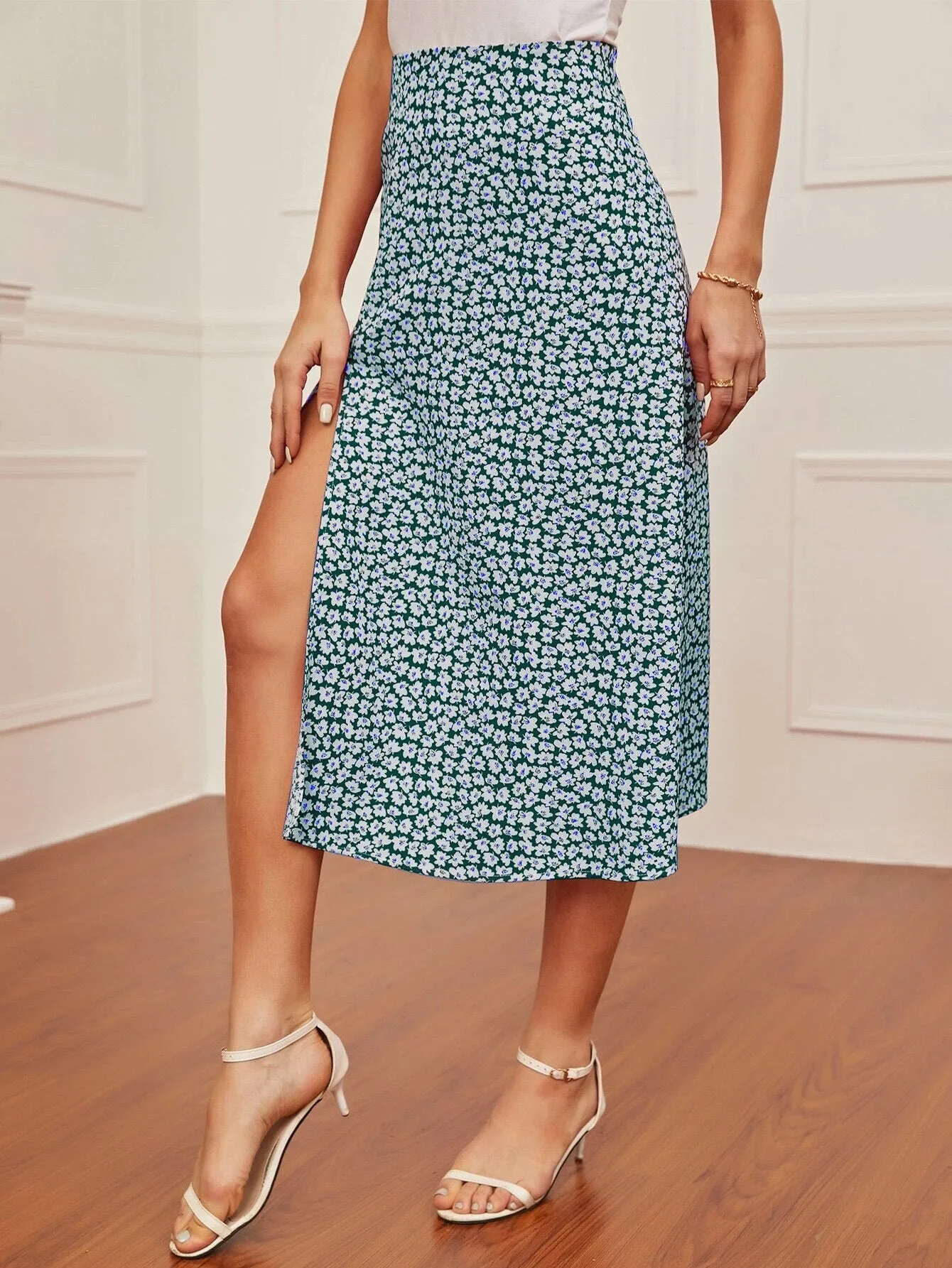 DressBetty - Split Floral Print Skirt