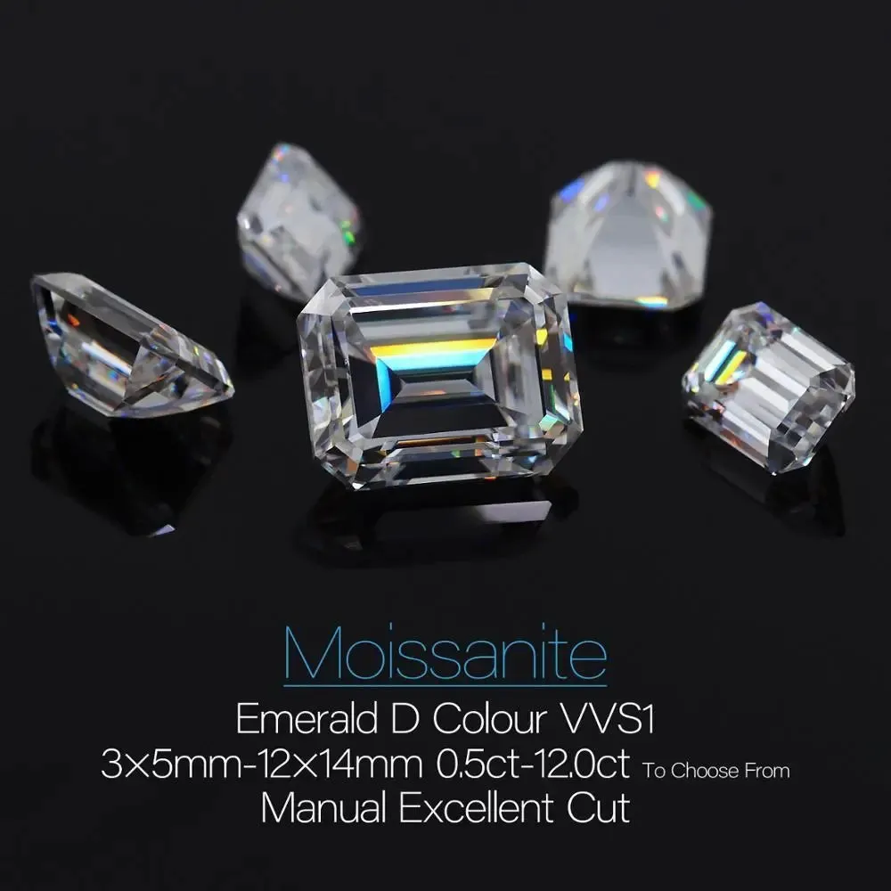 Emerald Cut Moissanite Loose Stones 3x5mm (0.5ct) - 12x14mm (12ct) options - DE