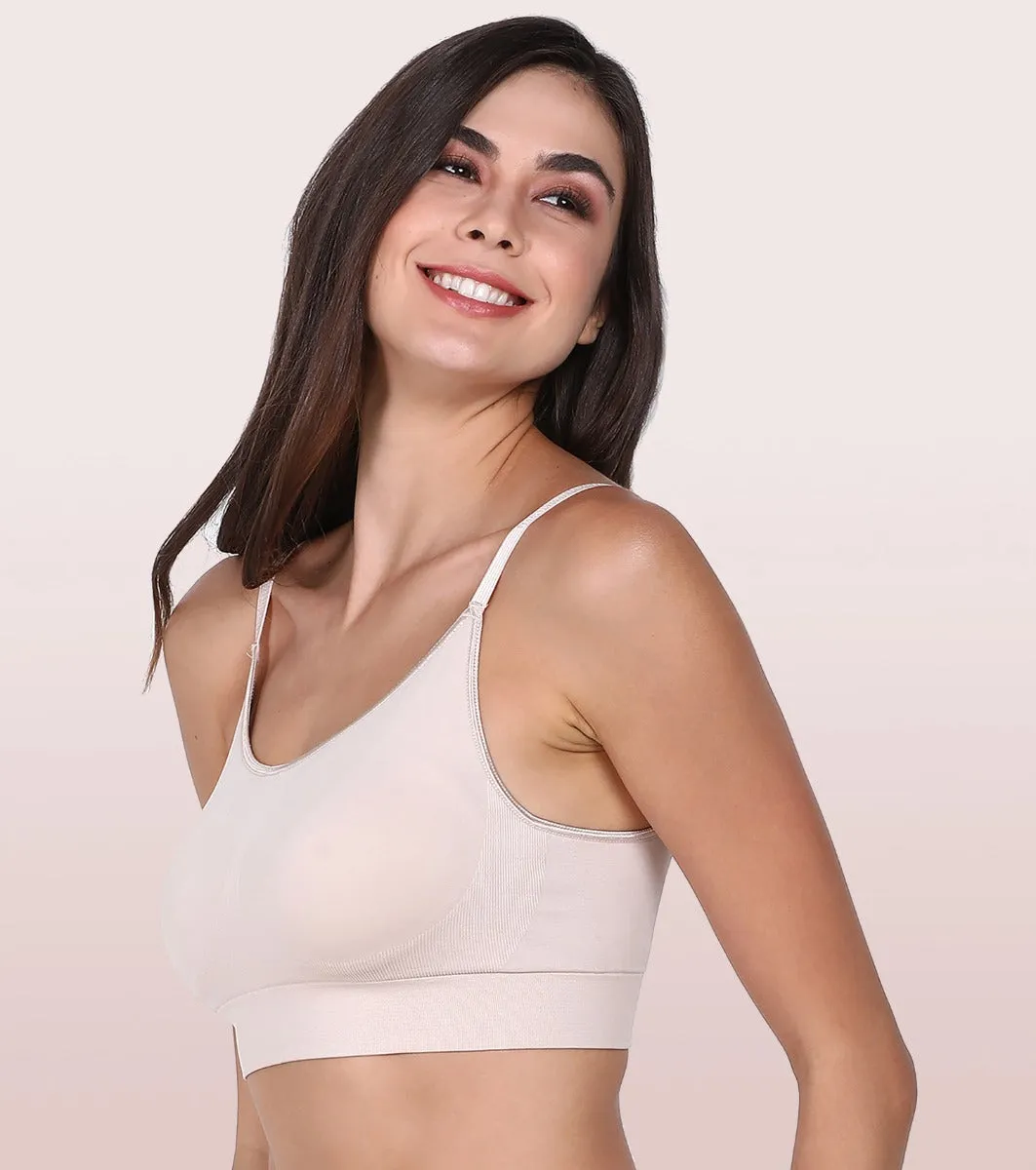 Enamor FlexiFree F037 Ultimate Comfort Seamless No -pinch T-shirt Bra for Women- High Coverage, Padded and Wirefree - Almond Skin