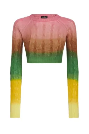 Etro Cable Knit Dip Dye Cropped Jumper - Pink/ Green