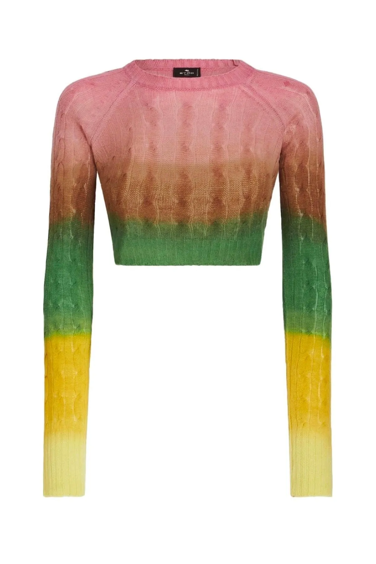 Etro Cable Knit Dip Dye Cropped Jumper - Pink/ Green