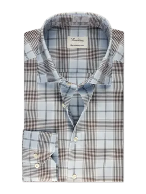 Fitted Body Blue Checked Twill Shirt 602771 8732 103