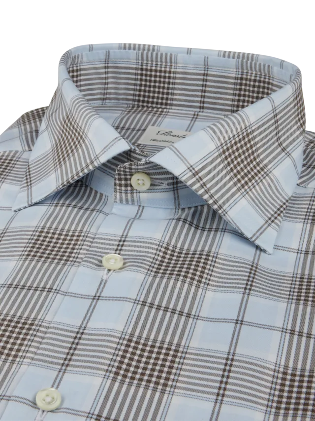 Fitted Body Blue Checked Twill Shirt 602771 8732 103