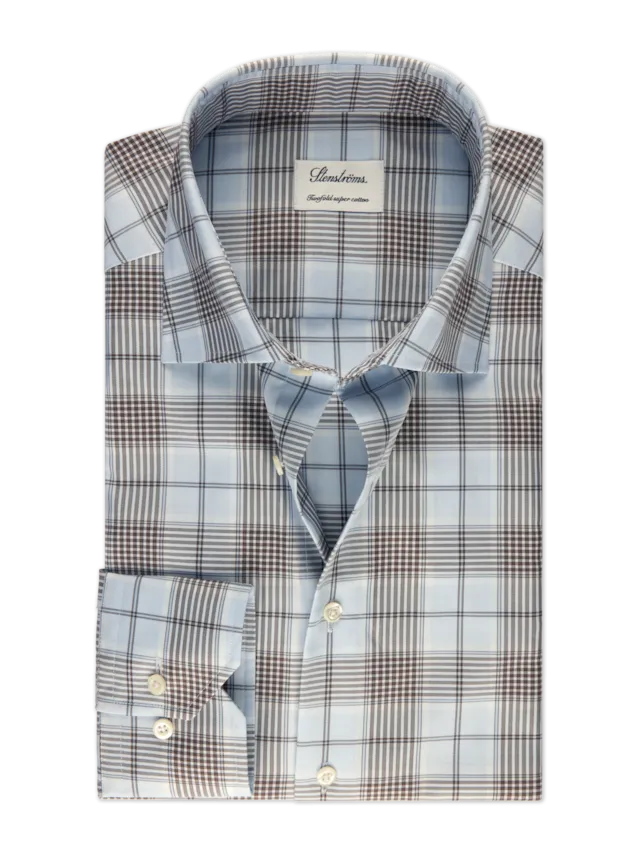 Fitted Body Blue Checked Twill Shirt 602771 8732 103