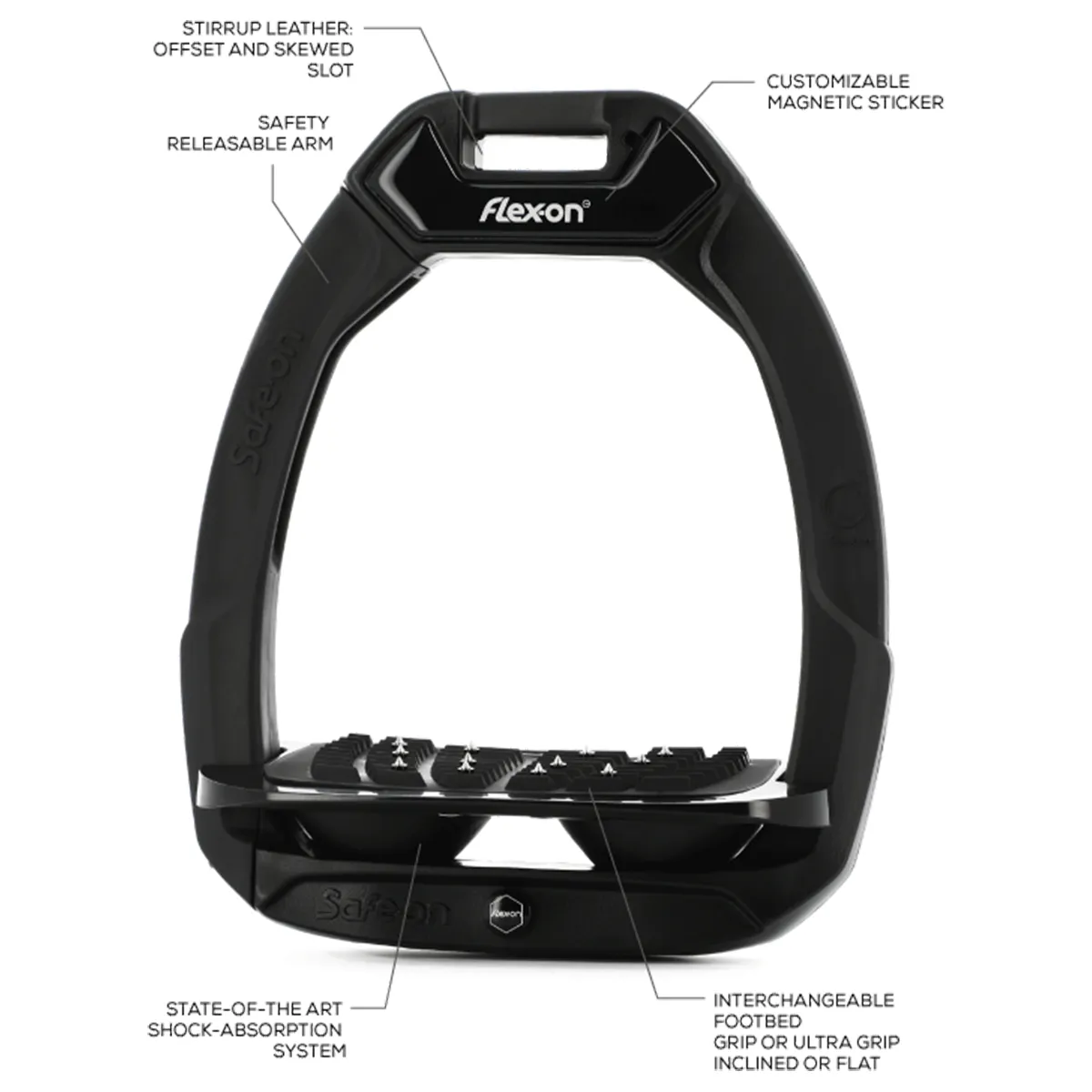 Flex-On Safe-On Inclined Ultra Grip Stirrups - Black/Black/Black