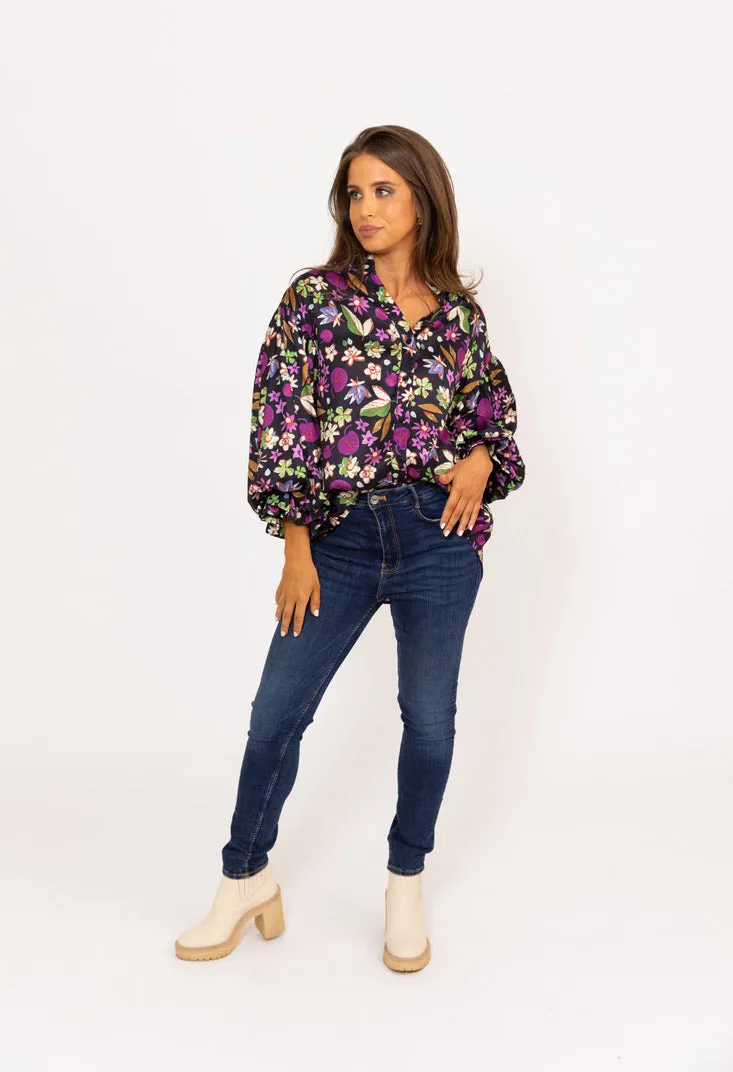 Floral Satin Vneck Top