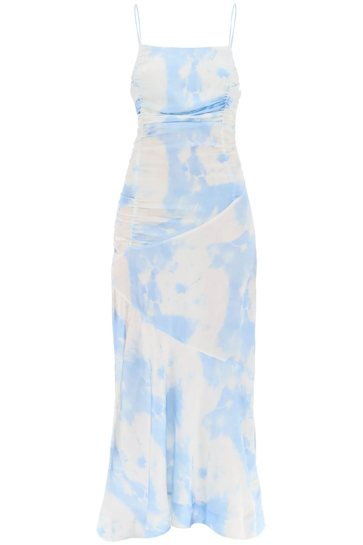 GANNI maxi printed tie-dye satin dress with r