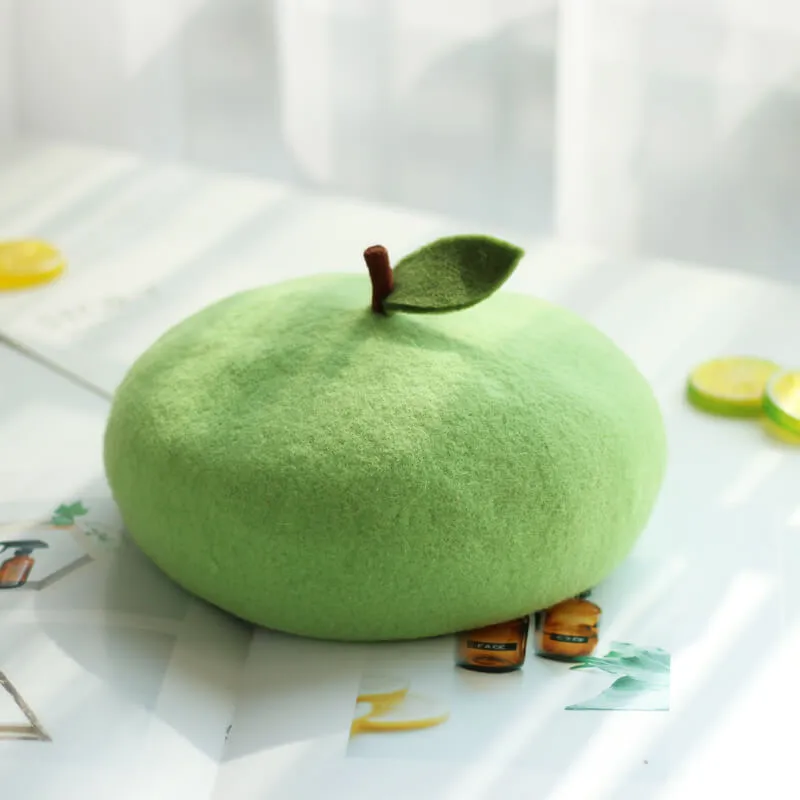 Green apple Wool Beret by0122