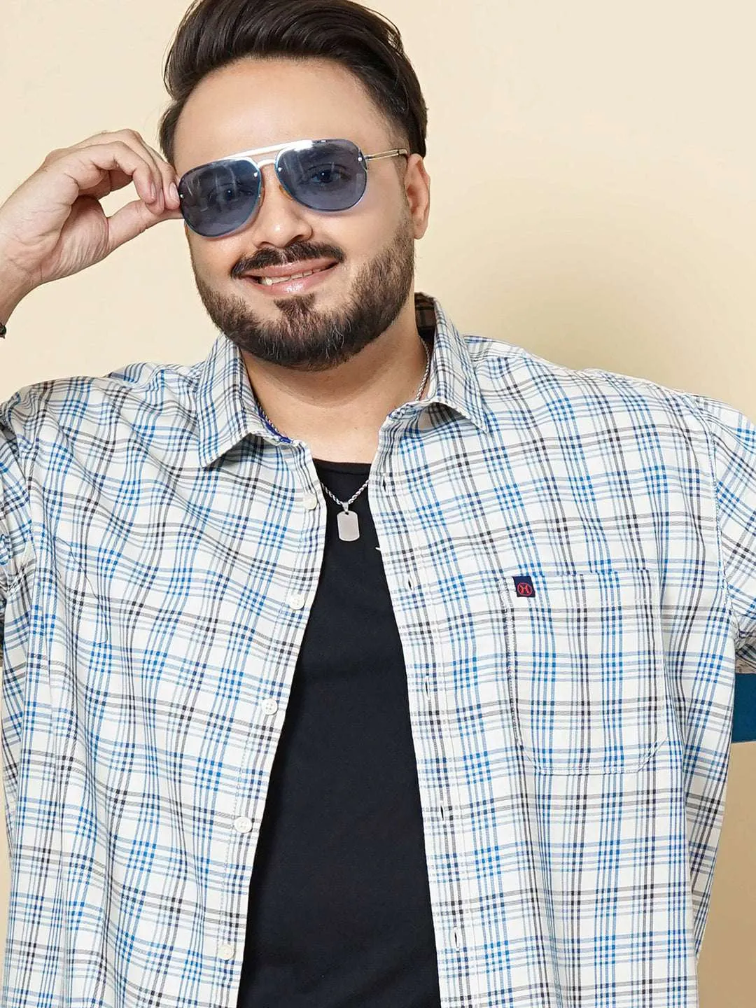 Hardsoda Men Blue Plus Size Checked Casual Shirt