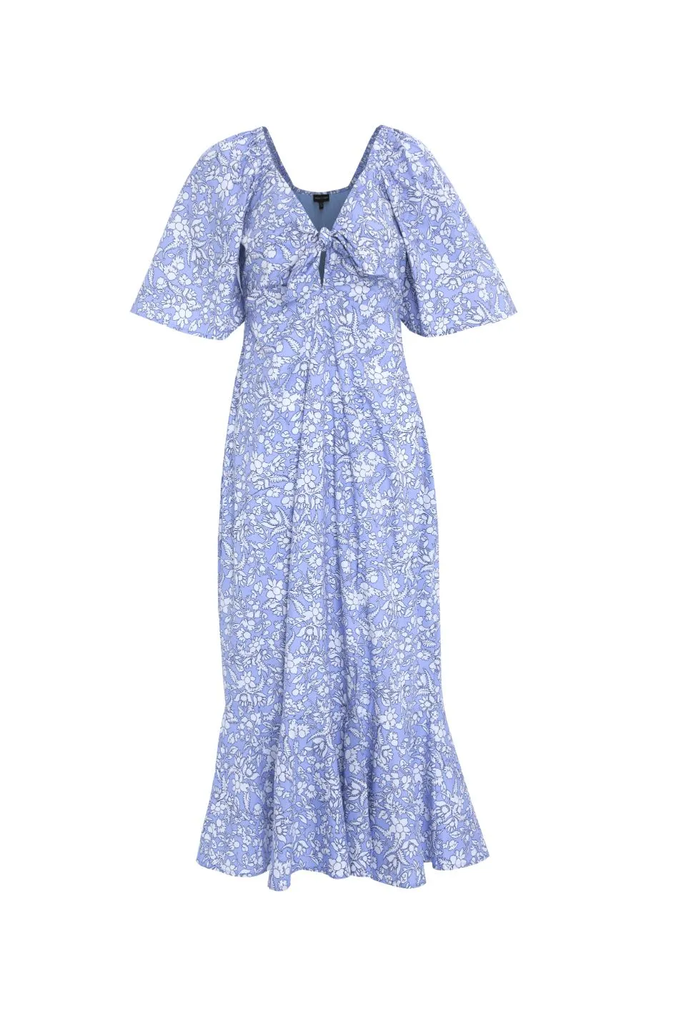 Innocent Cornflower Blue Baroque Floral Tie Front SS Maxi Dress