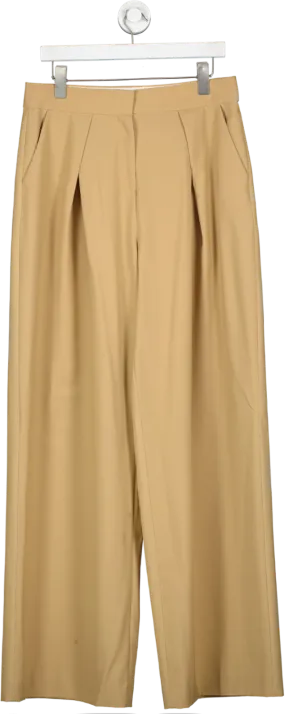 Karen Millen Brown Wool Blend Pleat Detail Wide Leg Trouser UK 14