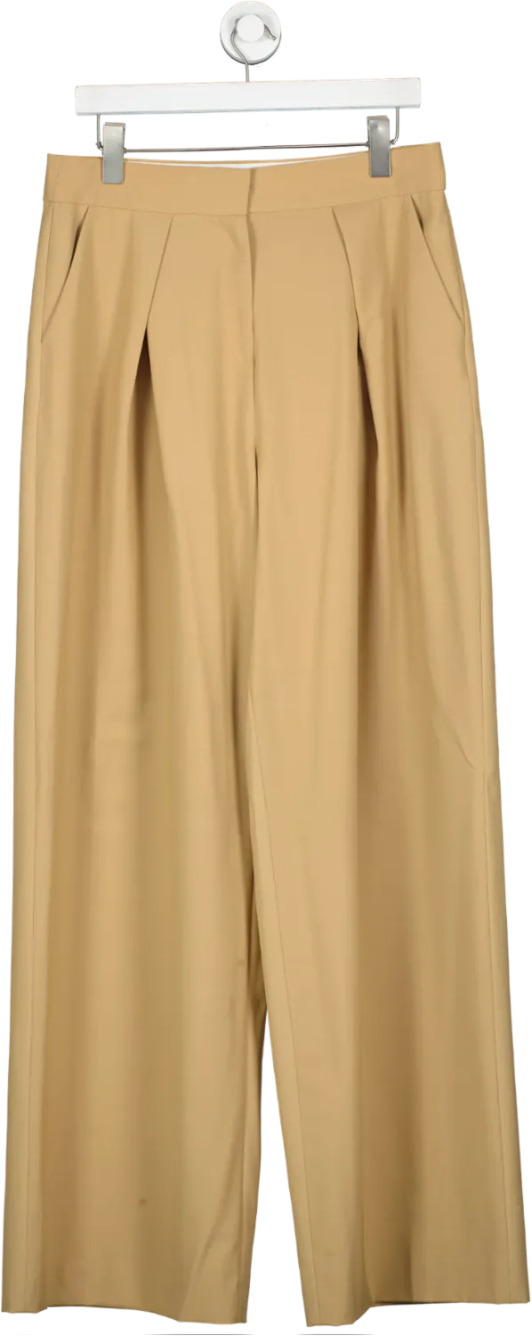 Karen Millen Brown Wool Blend Pleat Detail Wide Leg Trouser UK 14