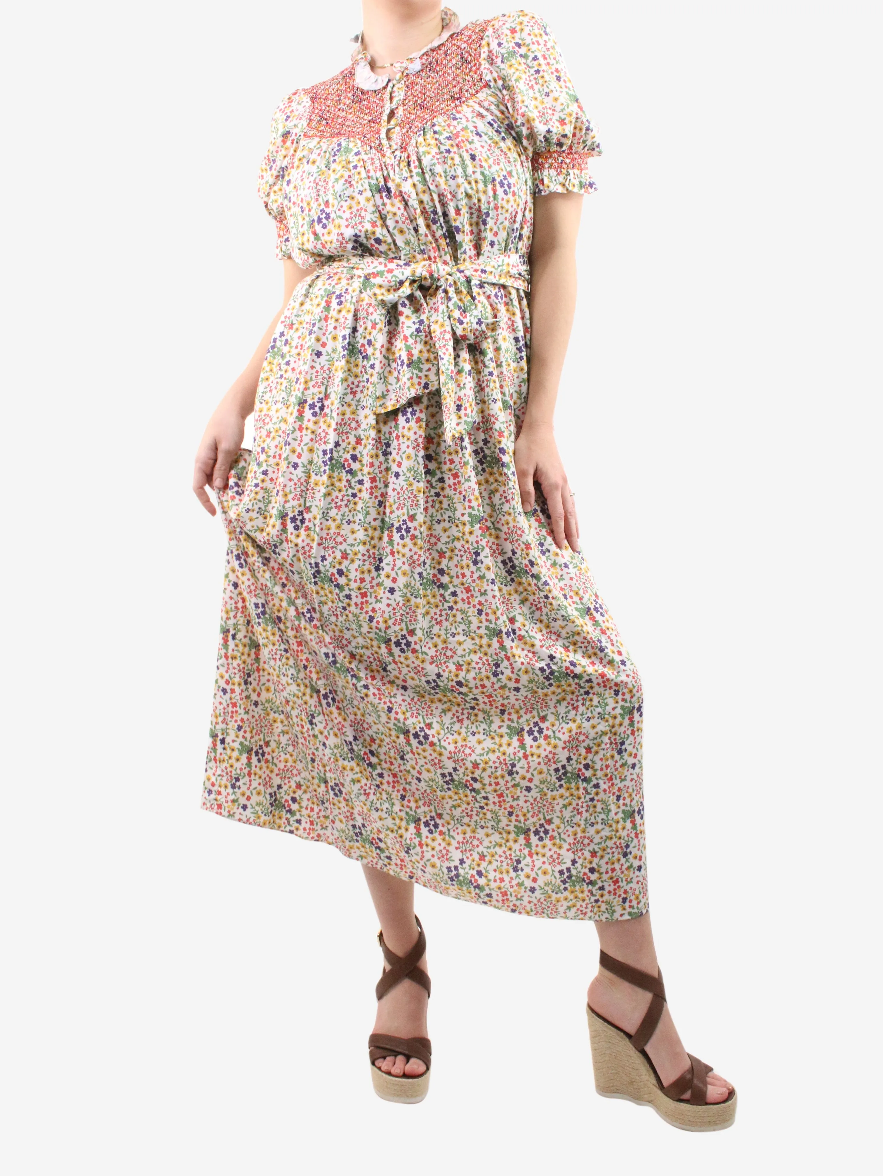 Multicoloured floral printed dress with belt - size L