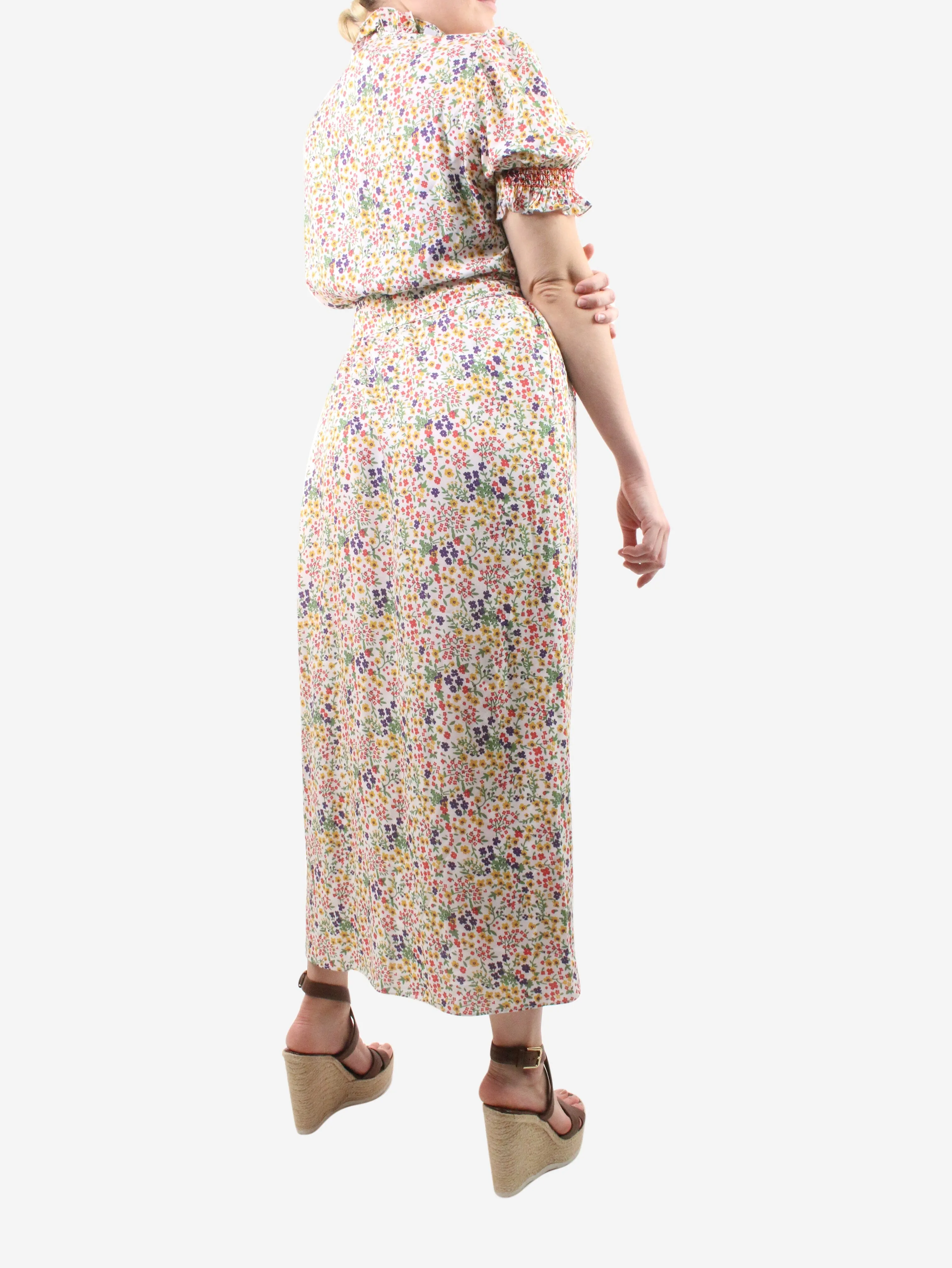 Multicoloured floral printed dress with belt - size L