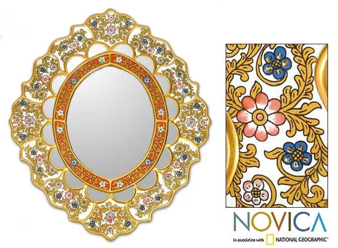 Novica Dance Of The Flowers Reverse Painted Glass Mirror