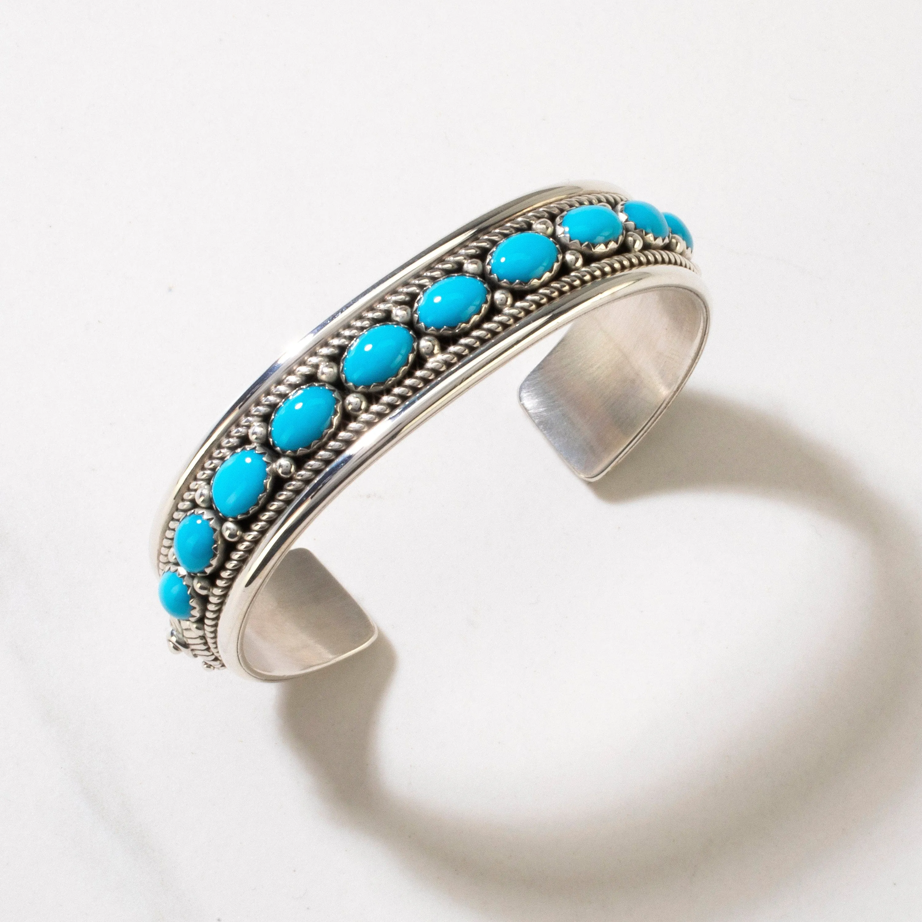 Paul Livingston Navajo Sleeping Beauty Turquoise USA Native American Made 925 Sterling Silver Cuff