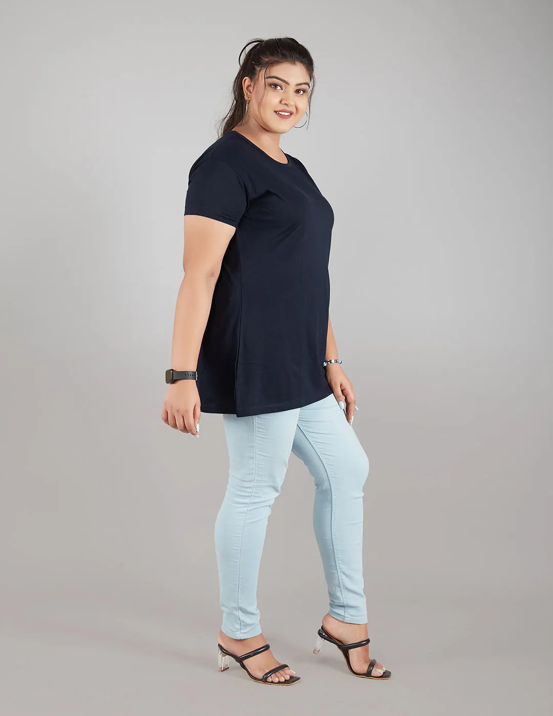 Plus Size Plain Cotton T-Shirts For Women Pack of 2 (Navy Blue & Bottle Green)