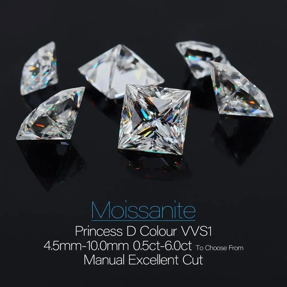 Princess Cut Moissanite Loose Stones 4.5mm (0.5ct) - 10mm (6ct) options - DE