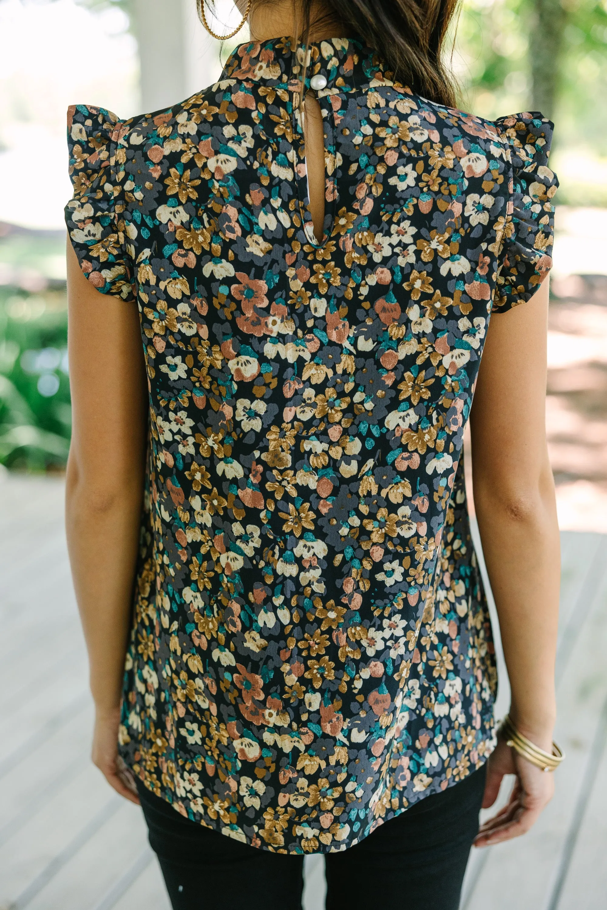 Put It To The Test Black Ditsy Floral Tank