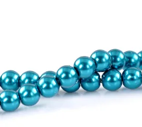 Round Glass Pearl Painted Czech Loose Beads for Jewelry Making 8mm Blue Beads 30pcs