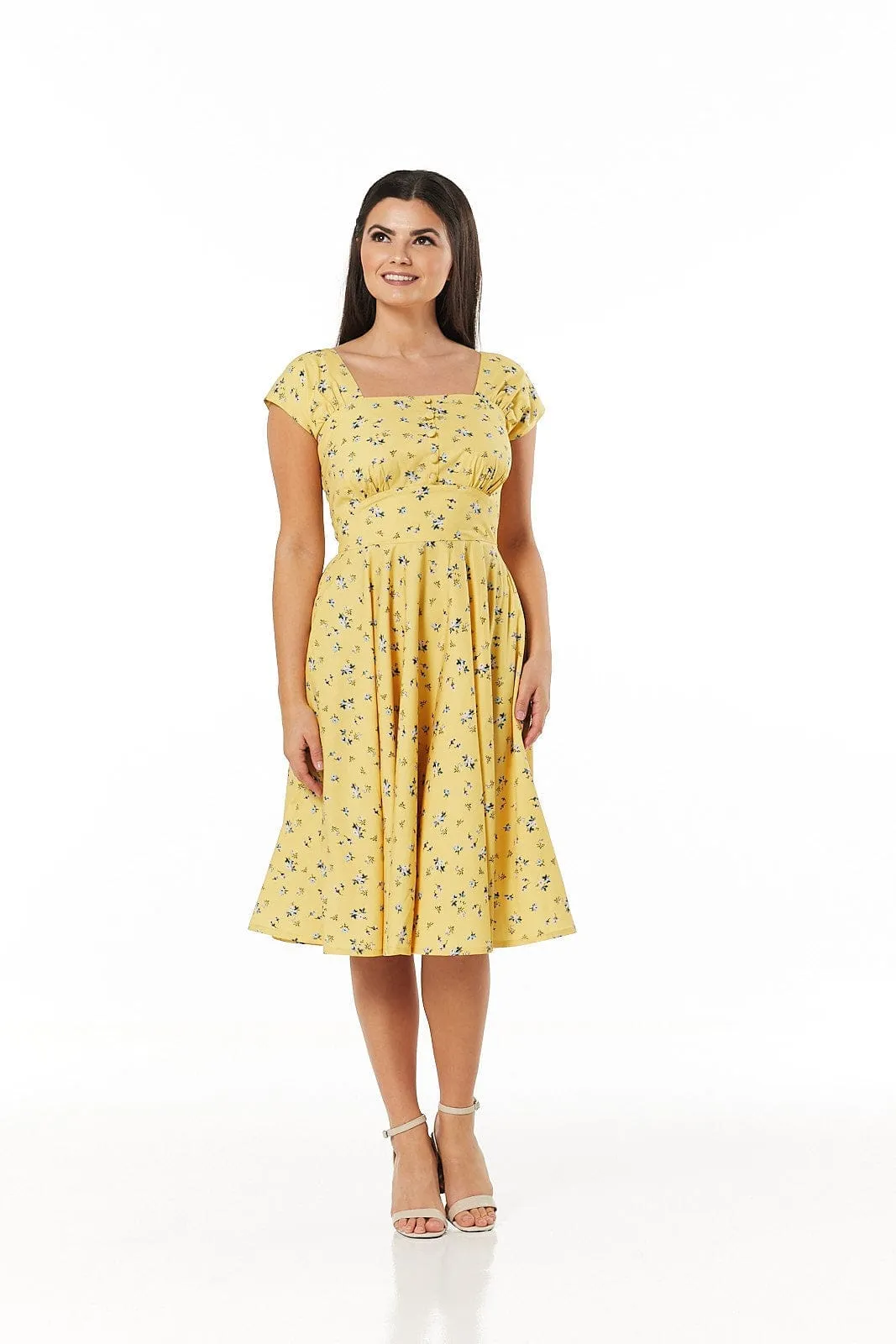 Seema Midi A line Yellow Floral Dress