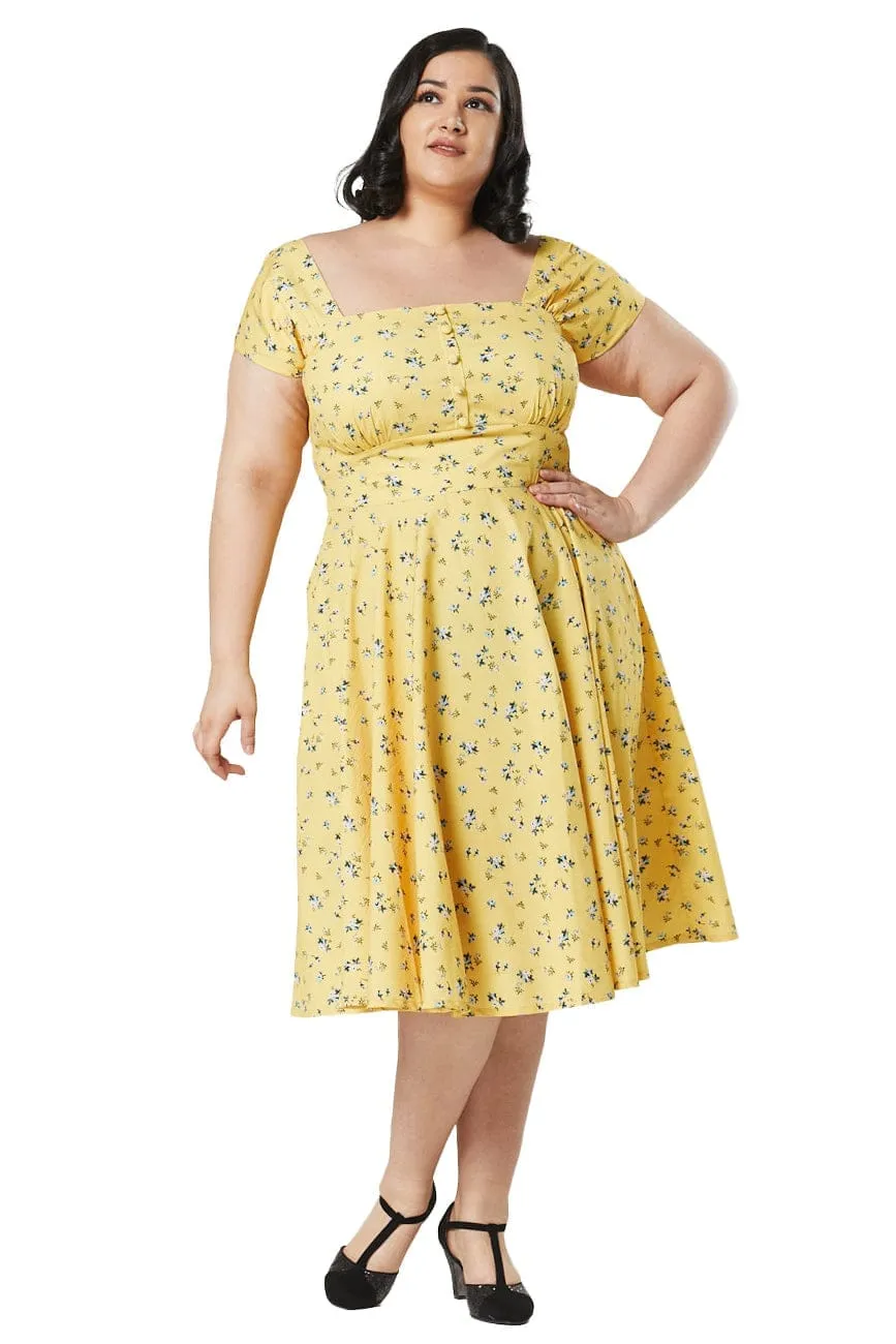 Seema Midi A line Yellow Floral Dress