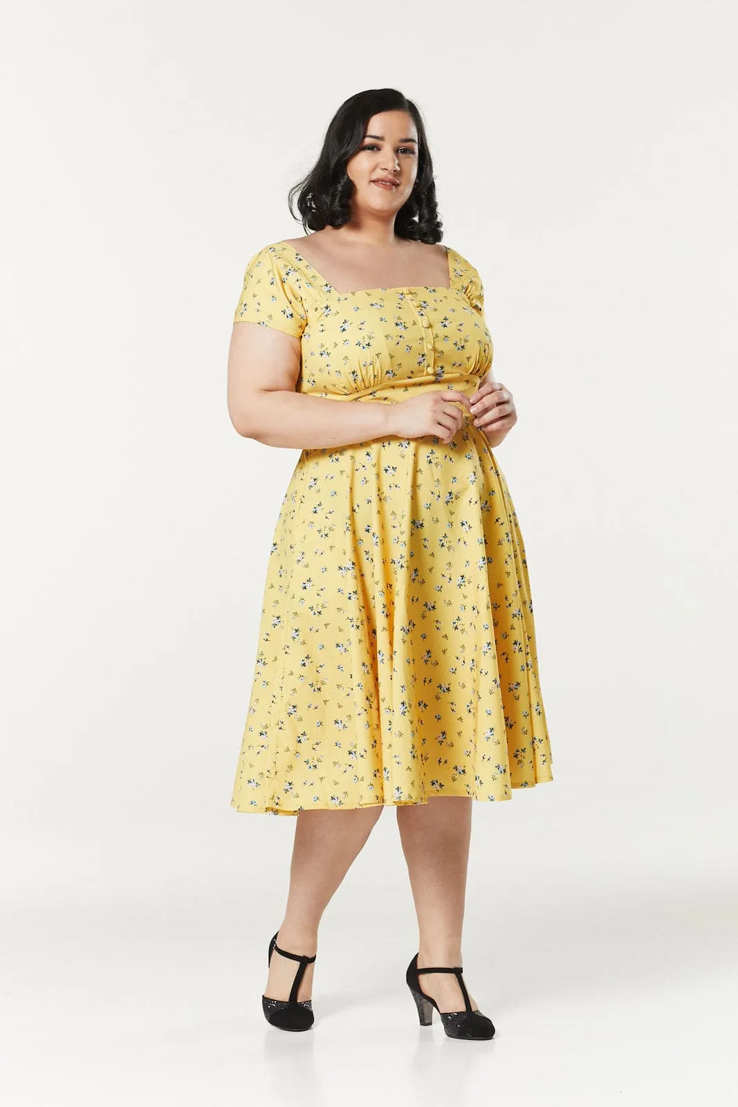 Seema Midi A line Yellow Floral Dress