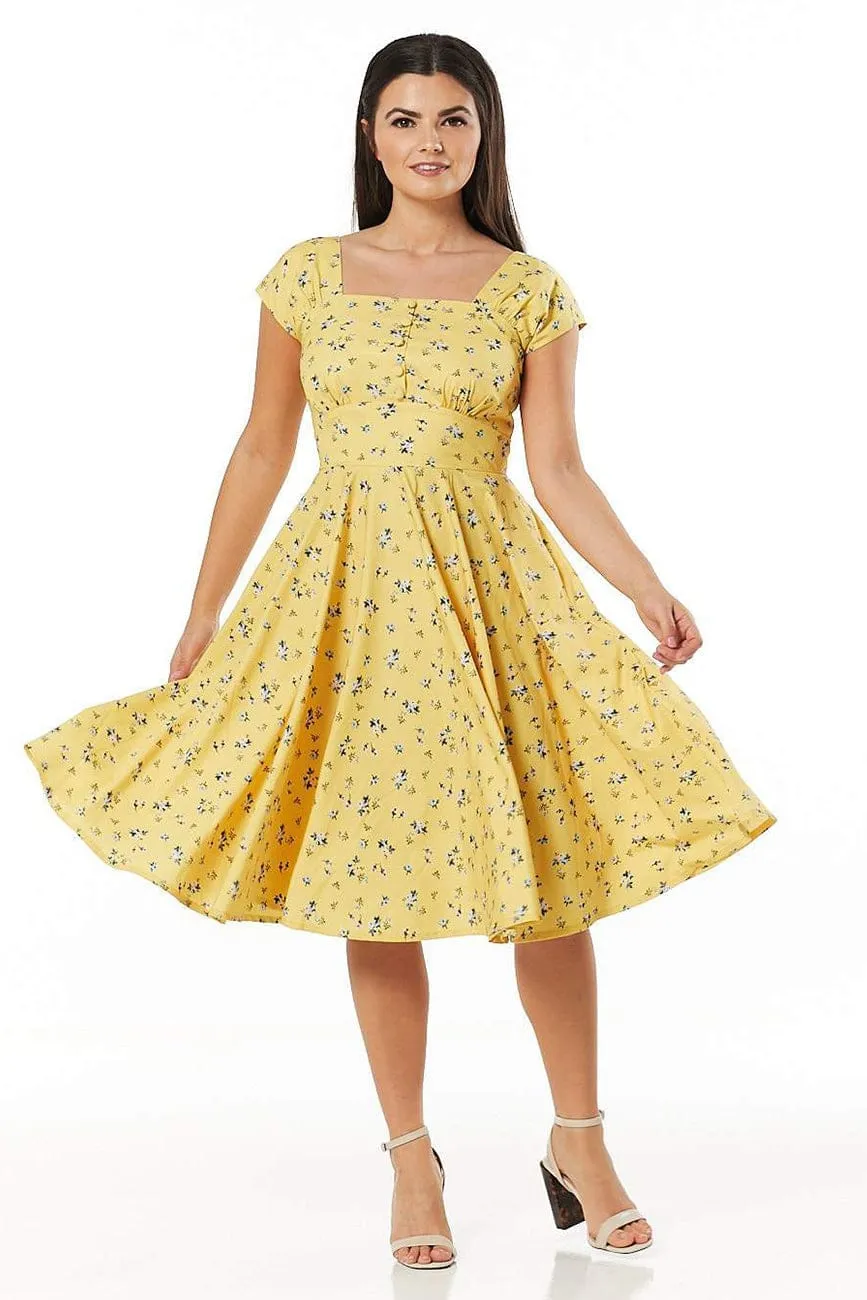 Seema Midi A line Yellow Floral Dress