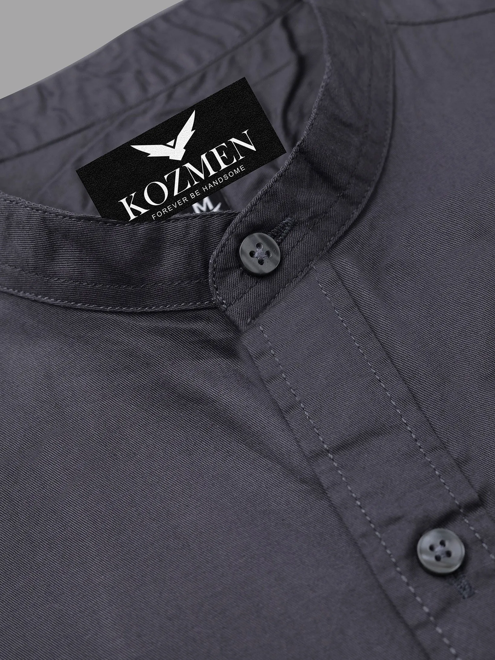 Shadow Black Premium Super Soft Solid Cotton Mandarin Collar Shirt