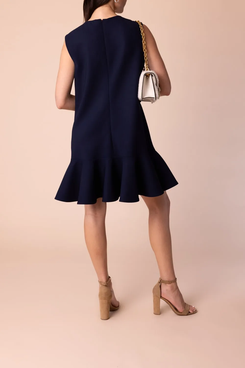 Sleeveless Flounce Mini Dress - Navy