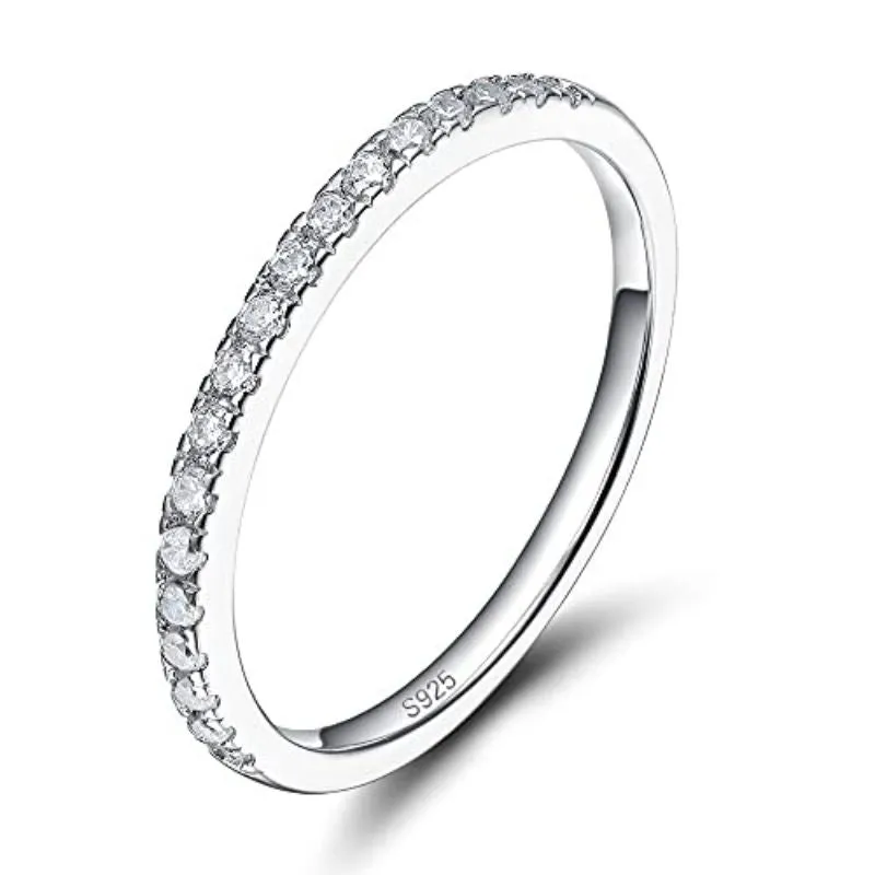 Sterling Silver Cubic Zirconia Half Eternity Stackable Ring For Women