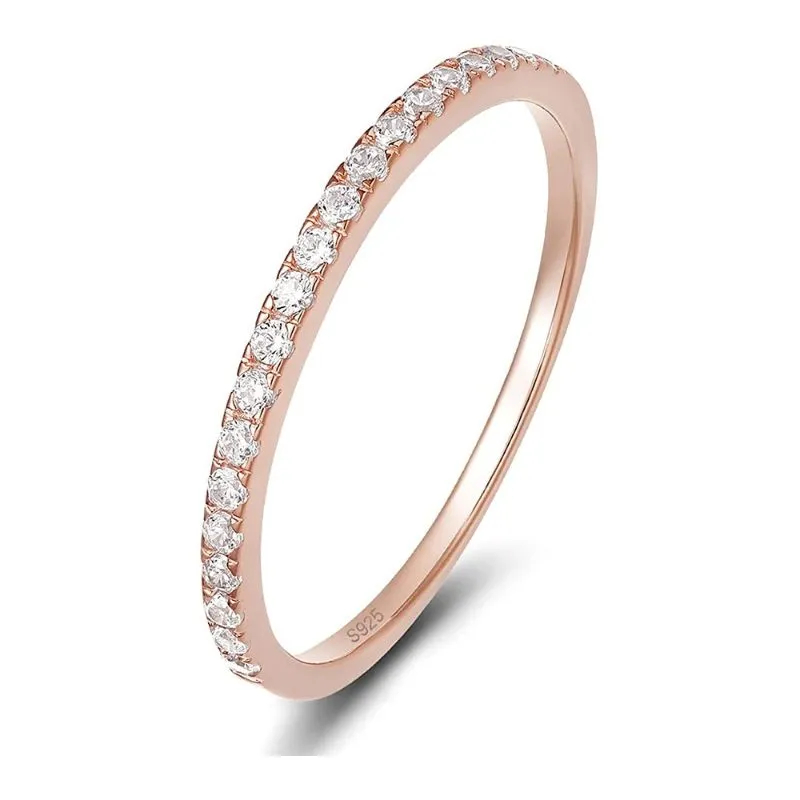 Sterling Silver Cubic Zirconia Half Eternity Stackable Ring For Women