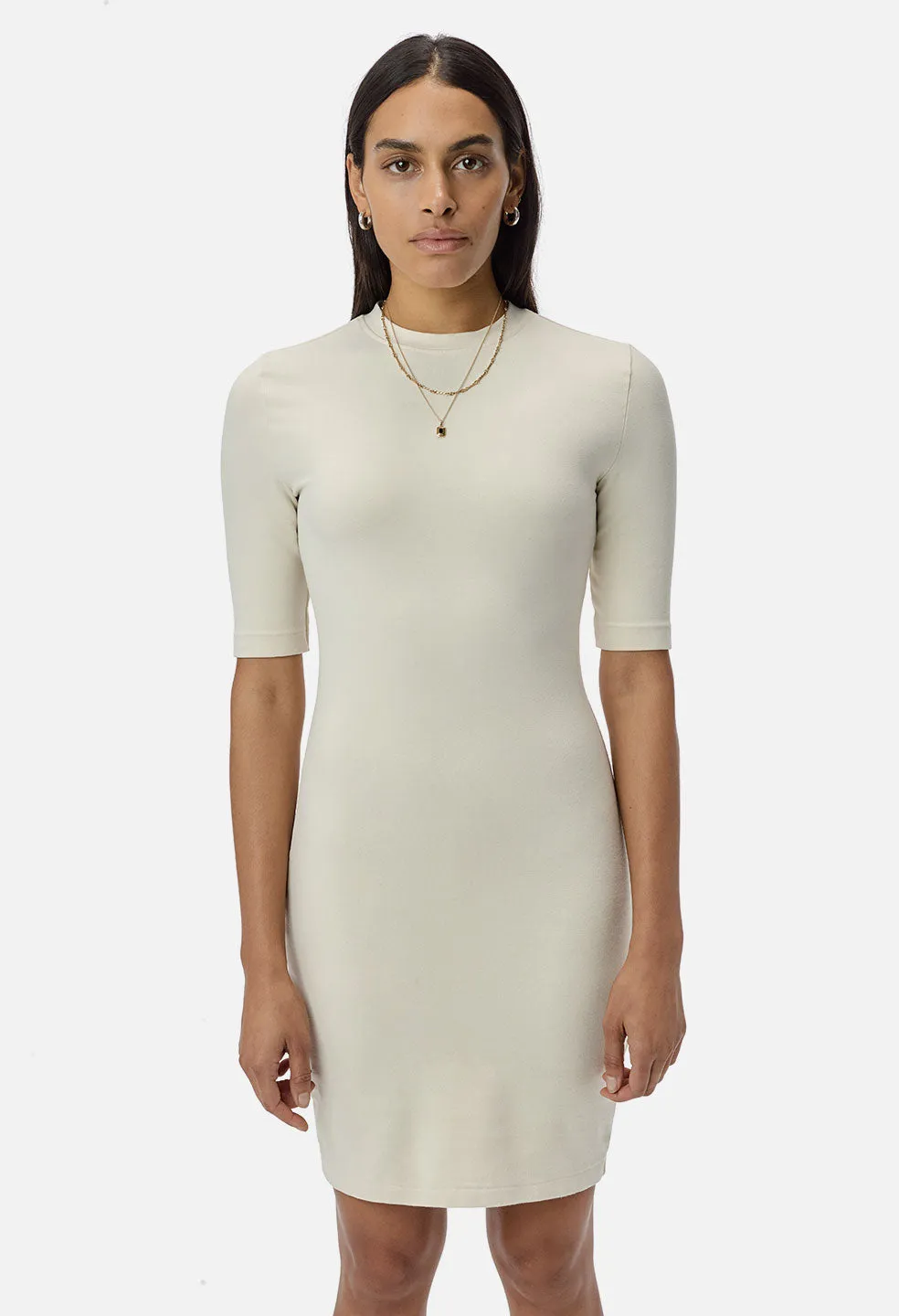 Stretch Sueded Cotton Mockneck Dress / Alabaster