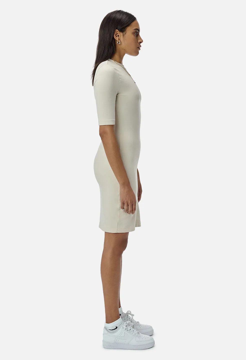 Stretch Sueded Cotton Mockneck Dress / Alabaster