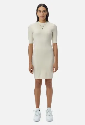 Stretch Sueded Cotton Mockneck Dress / Alabaster